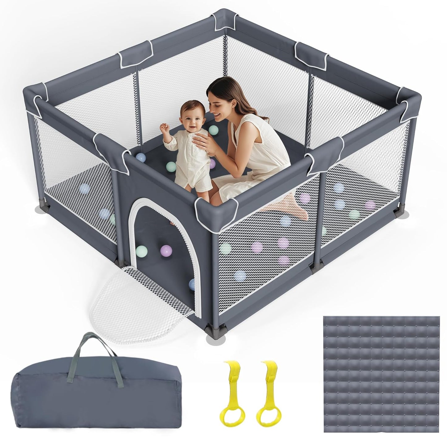 Baby Playpen with Mat for Toddlers - Safe Indoor Outdoor Play