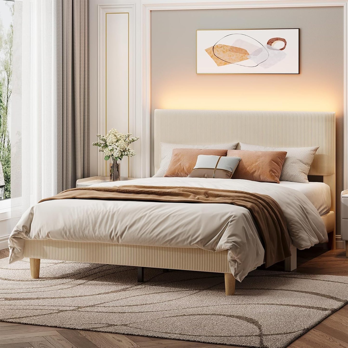 Bestier Queen Bed Frame with Adjustable Headboard and LED Lighting