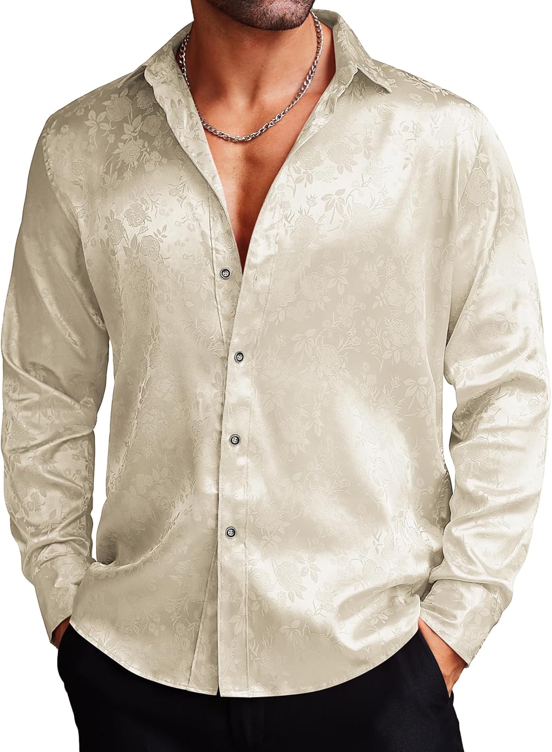 COOFANDY Men's Silk Satin Dress Shirts for Elegant Occasions