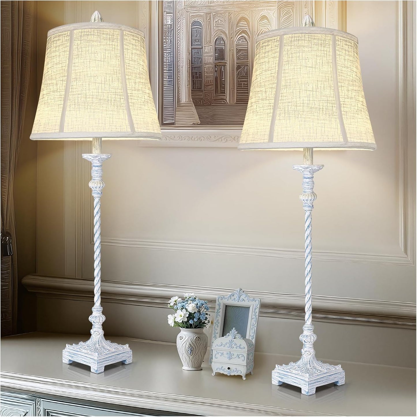 Vintage Buffet Lamps Set of 2 - 33 Tall Candle Stick Design