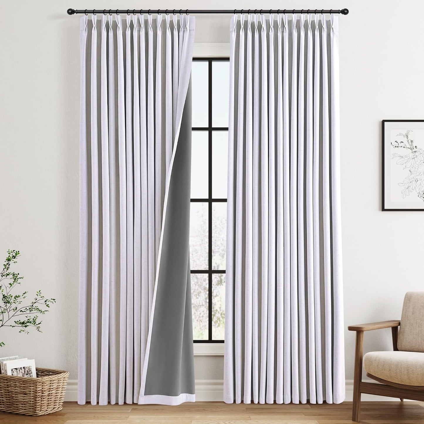 100% Blackout Pinch Pleated Linen Curtains for Total Darkness