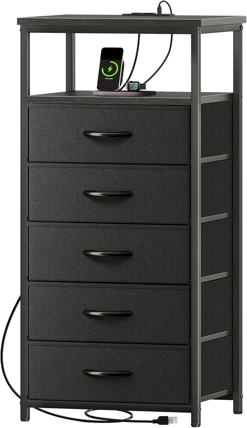 Huuger 5 Drawers Dresser with Charging Station for Bedroom