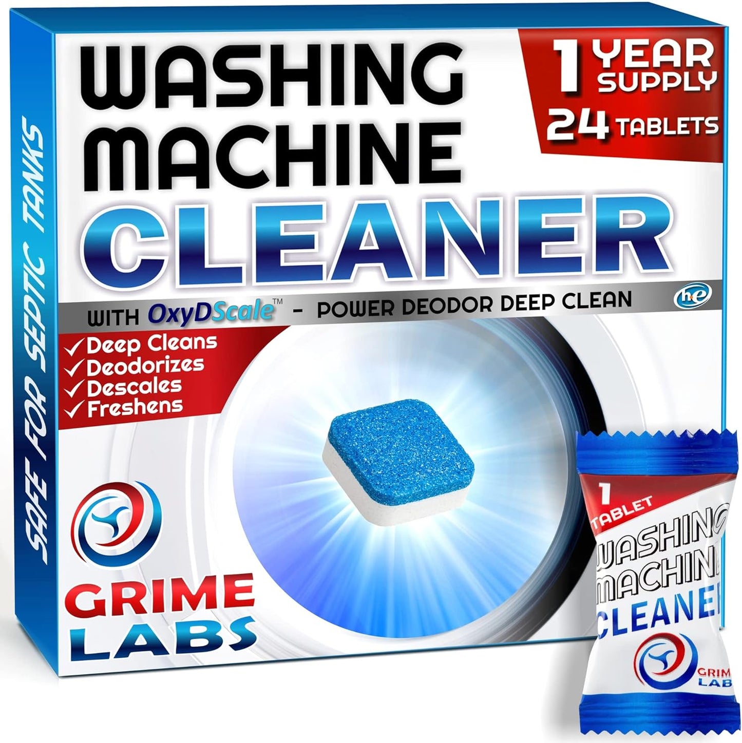 GRIME LABS Washer Cleaner Tabs - Deep Clean & Deodorize