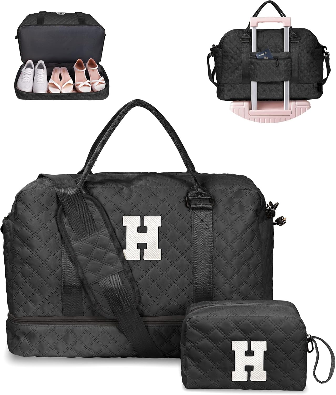 Personalized Initial Duffle Bag with Shoe Compartment for Travel