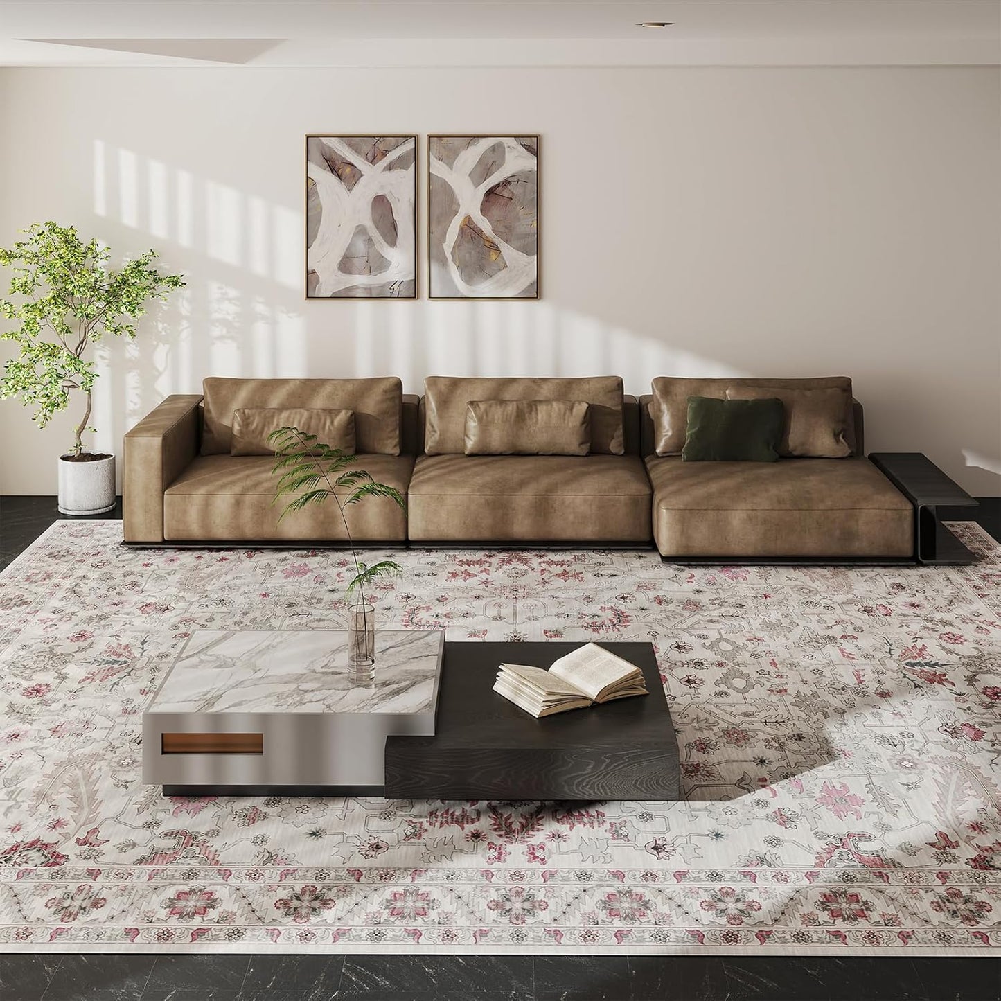 Vintage 8x10 Washable Area Rug for Living Room & Bedroom
