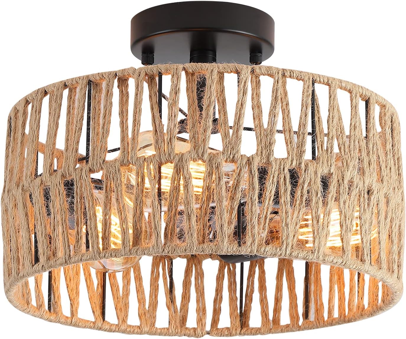 3-Light Coastal Woven Flush Mount Light Fixture for Home