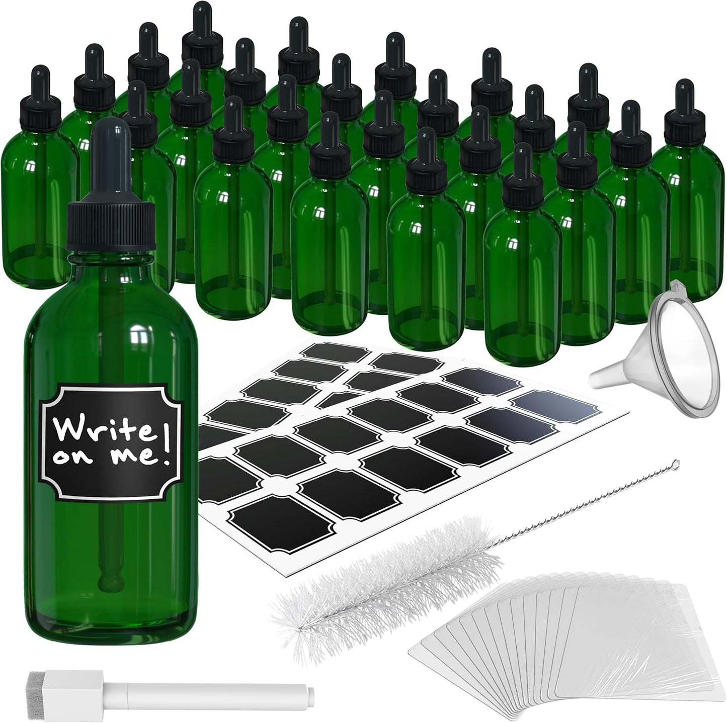 Nevlers 4 Oz Green Glass Dropper Bottle Set for Oils & More