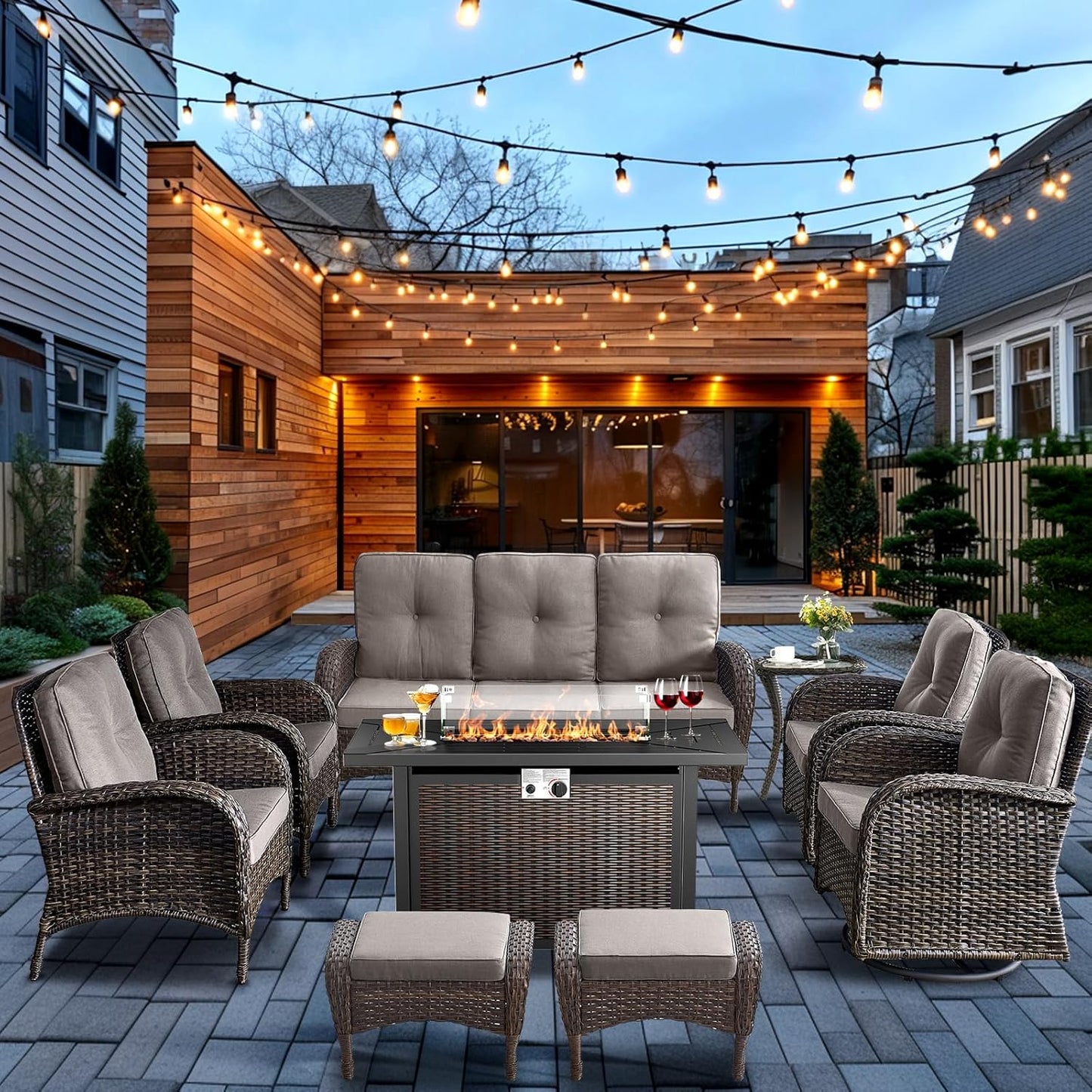 HUMMUH 9 Piece Patio Furniture Set with Fire Pit Table Review