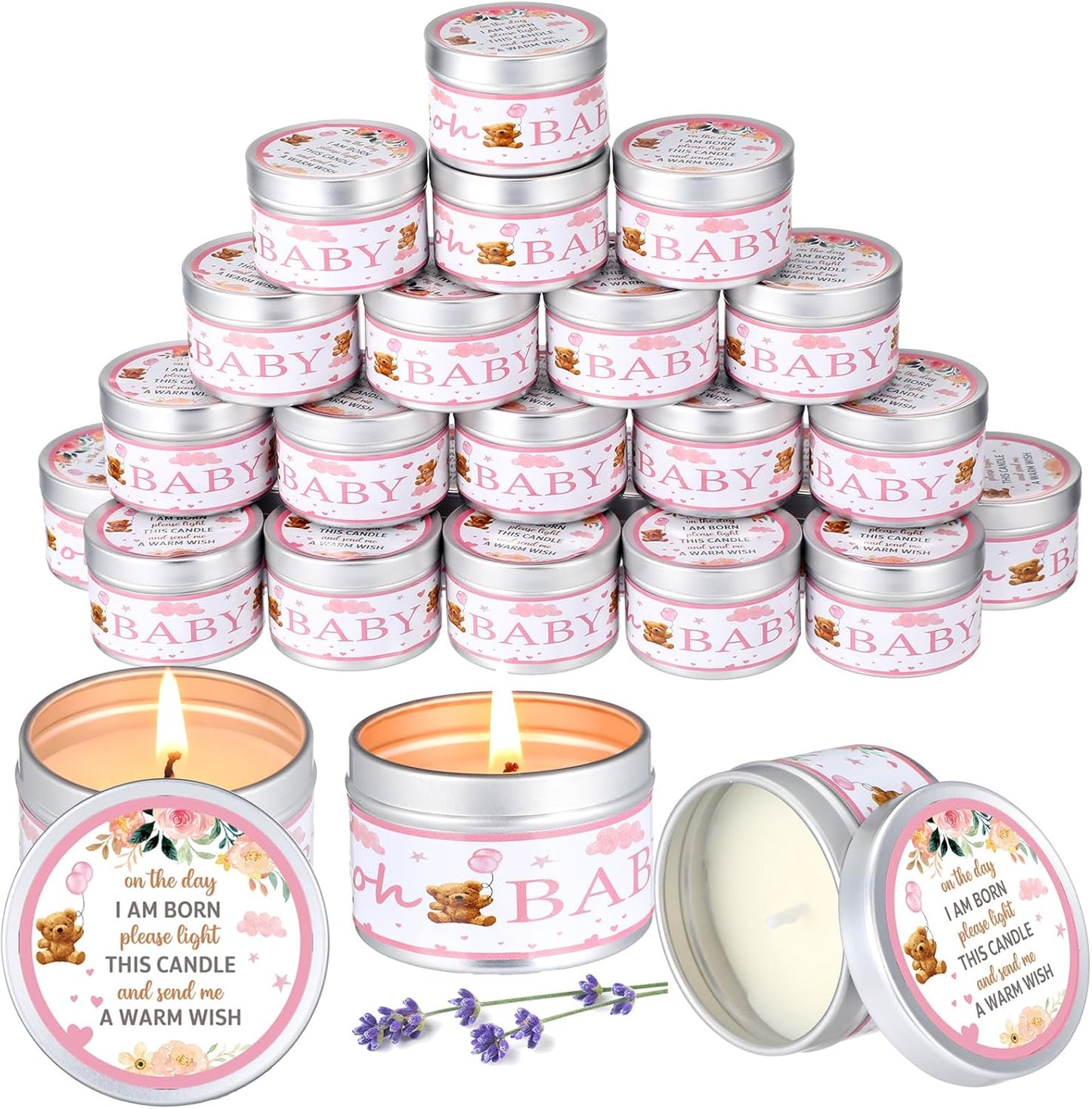Lavender Scented Baby Shower Candles for Gender Reveal Parties
