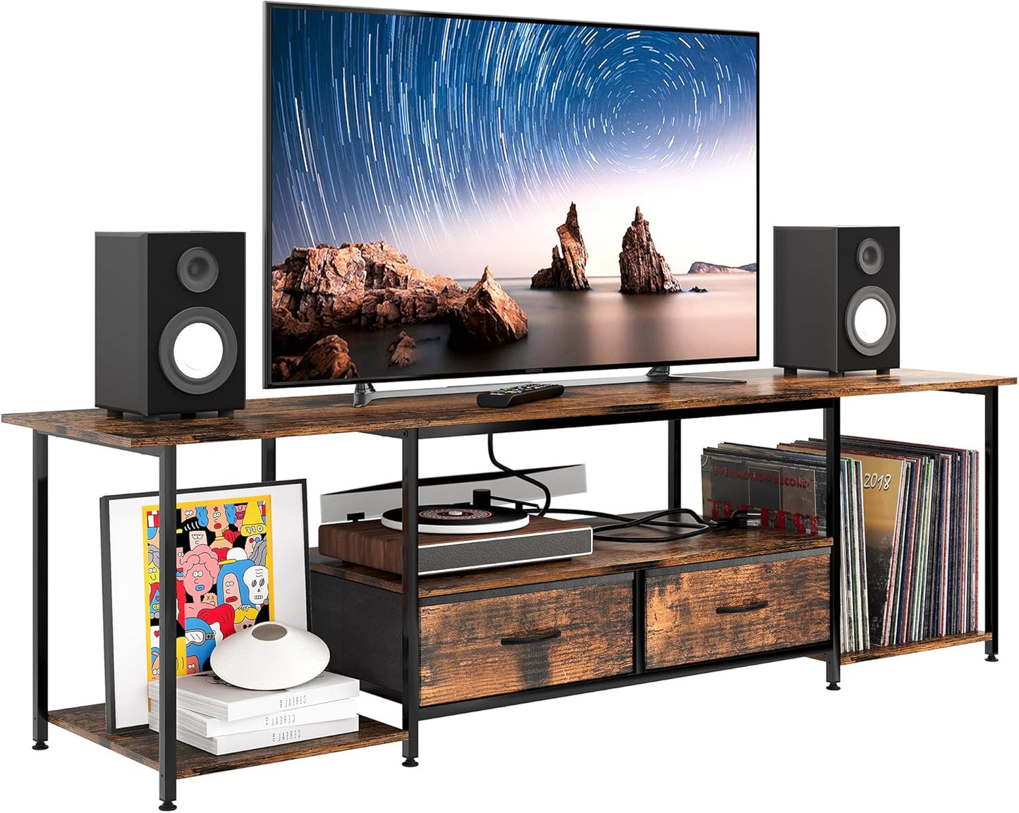 Extra-Long TV Stand for 70 TVs, with Power Outlets & Modern Design