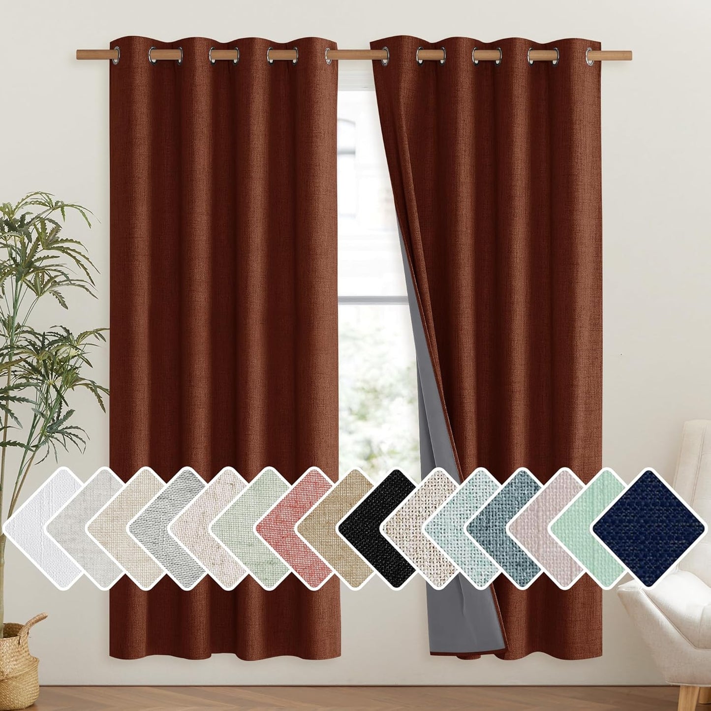 NICETOWN 100% Blackout Linen Curtains for Stylish Privacy