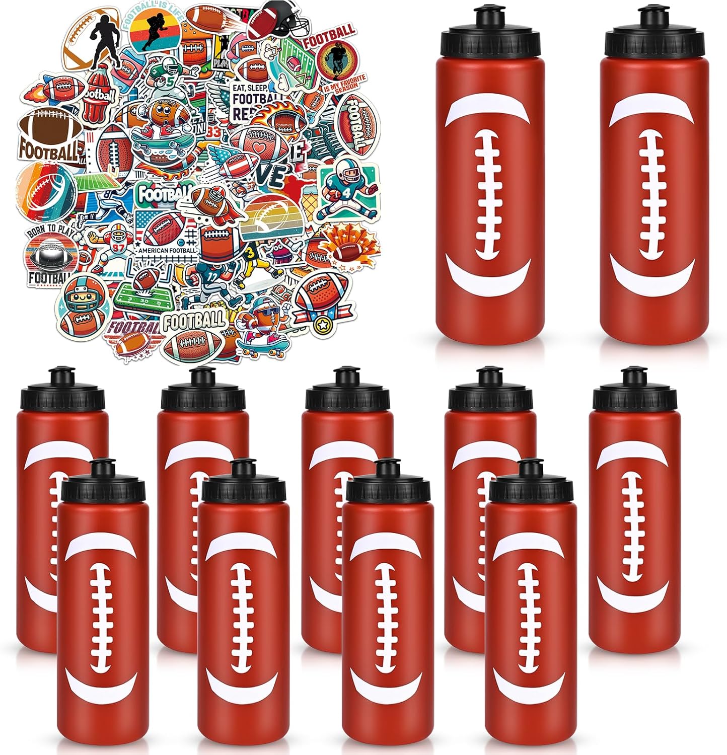 12 Pack Football Water Bottles with Stickers for Team Gifts