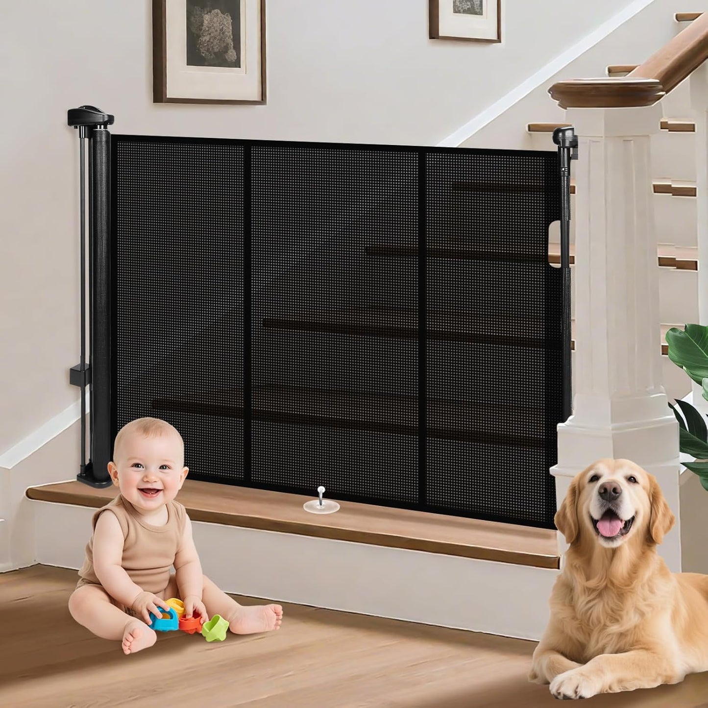 Retractable Baby Gates for Stairs - 34in Tall Safety Gate