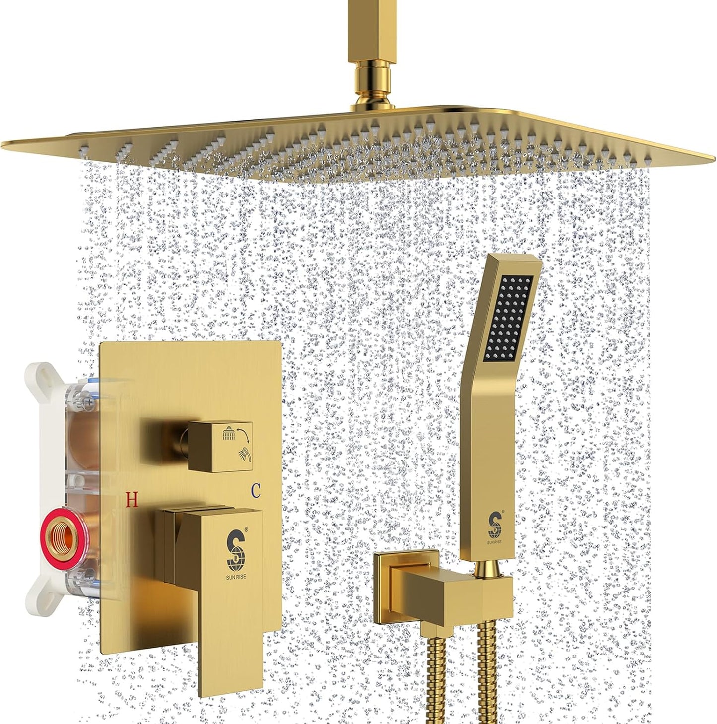 16 Inch Ceiling Mounted Rain Shower System with Mixer Combo Set