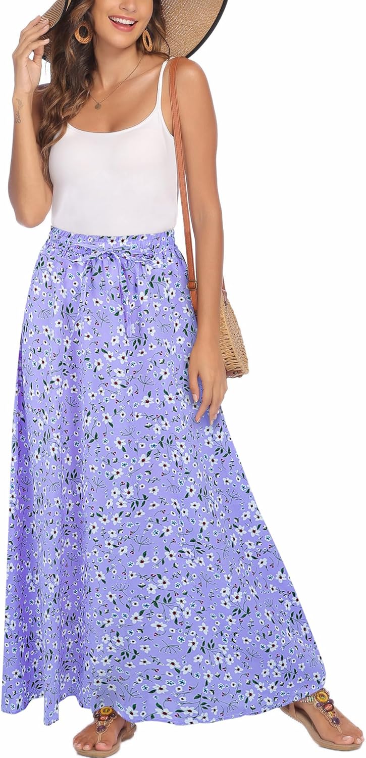 Flowy Long Skirts for Women - Summer Beach Pleated Maxi Style