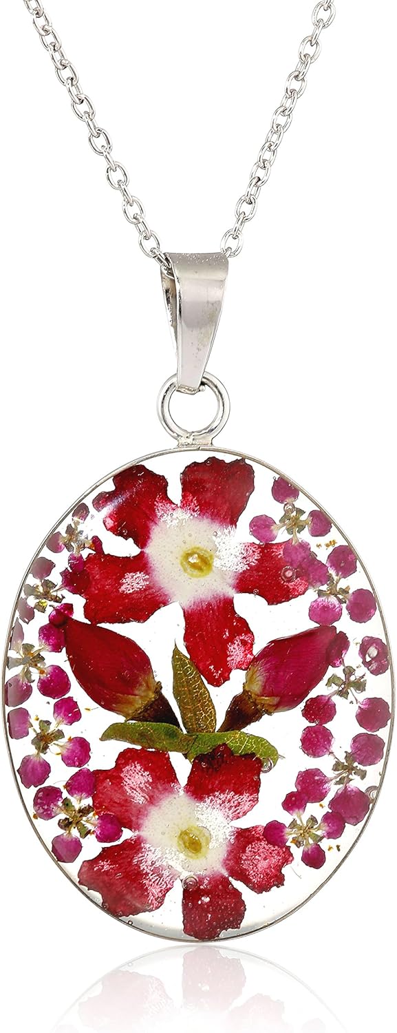 Pressed Flower Pendant Necklace in Sterling Silver for Unique Style