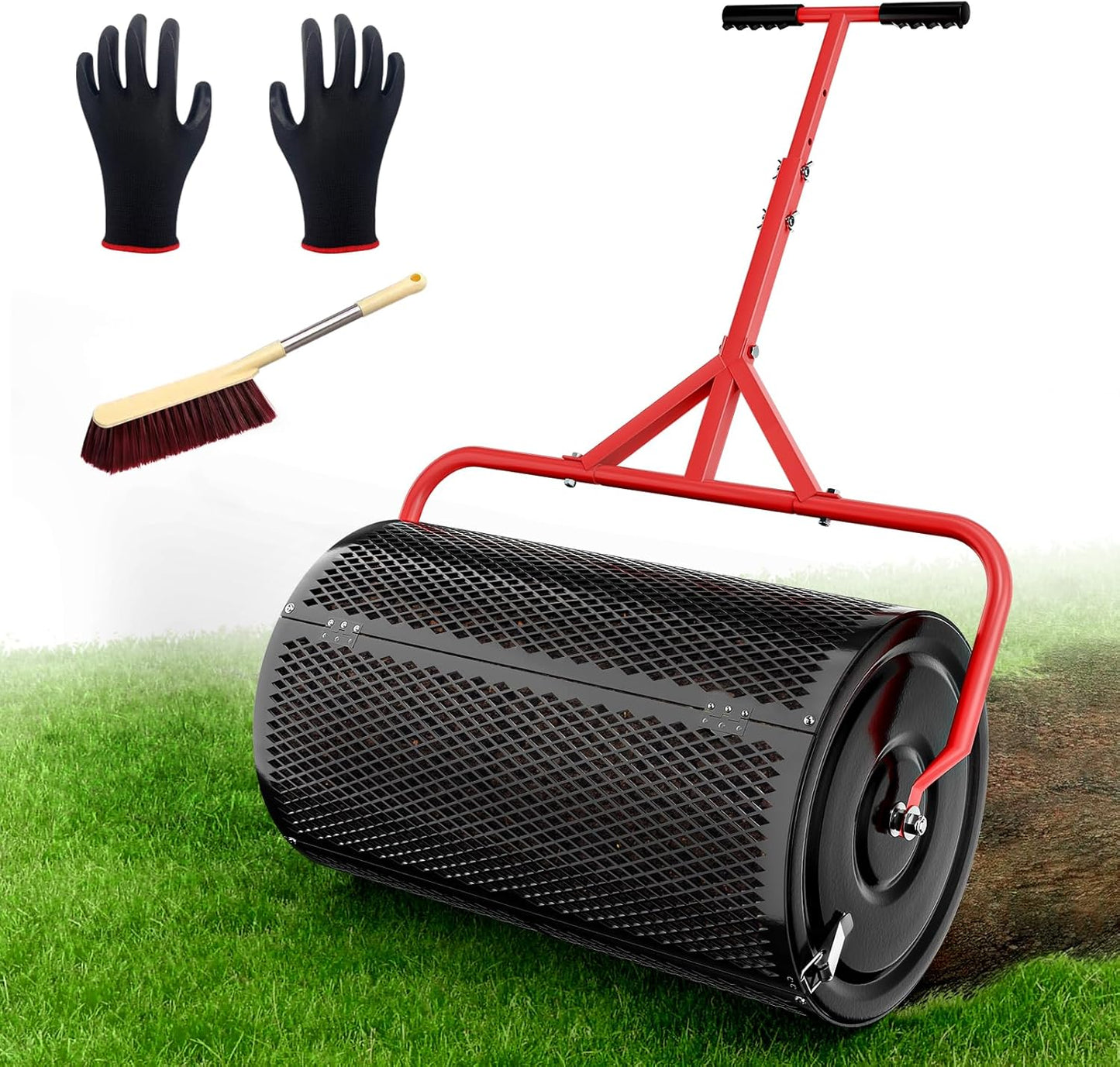 Compost Peat Moss Spreader for Lawn with Adjustable Handle