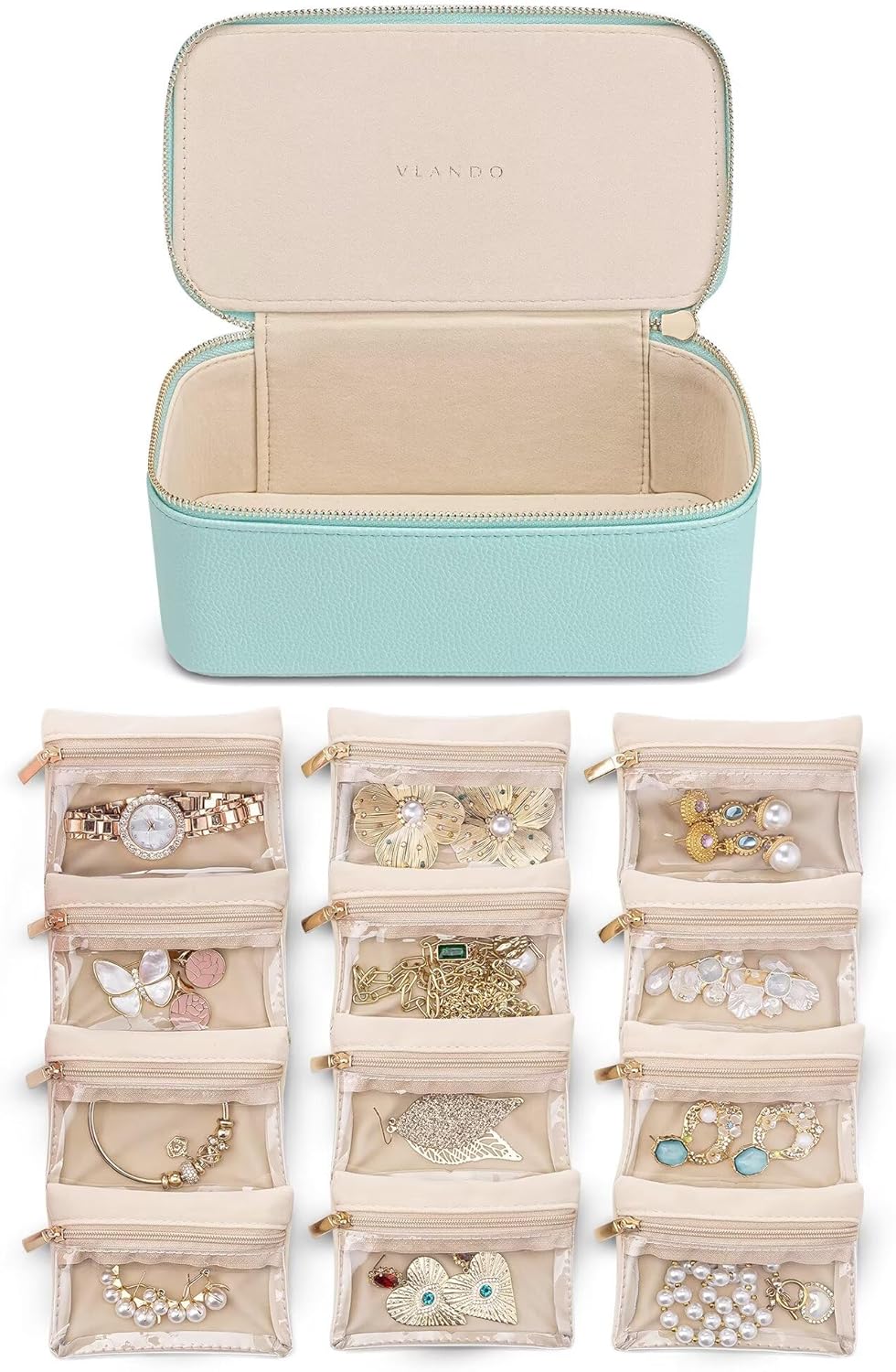 Vlando Travel Jewelry Case for 12 Pcs Velvet Jewelry Pouches