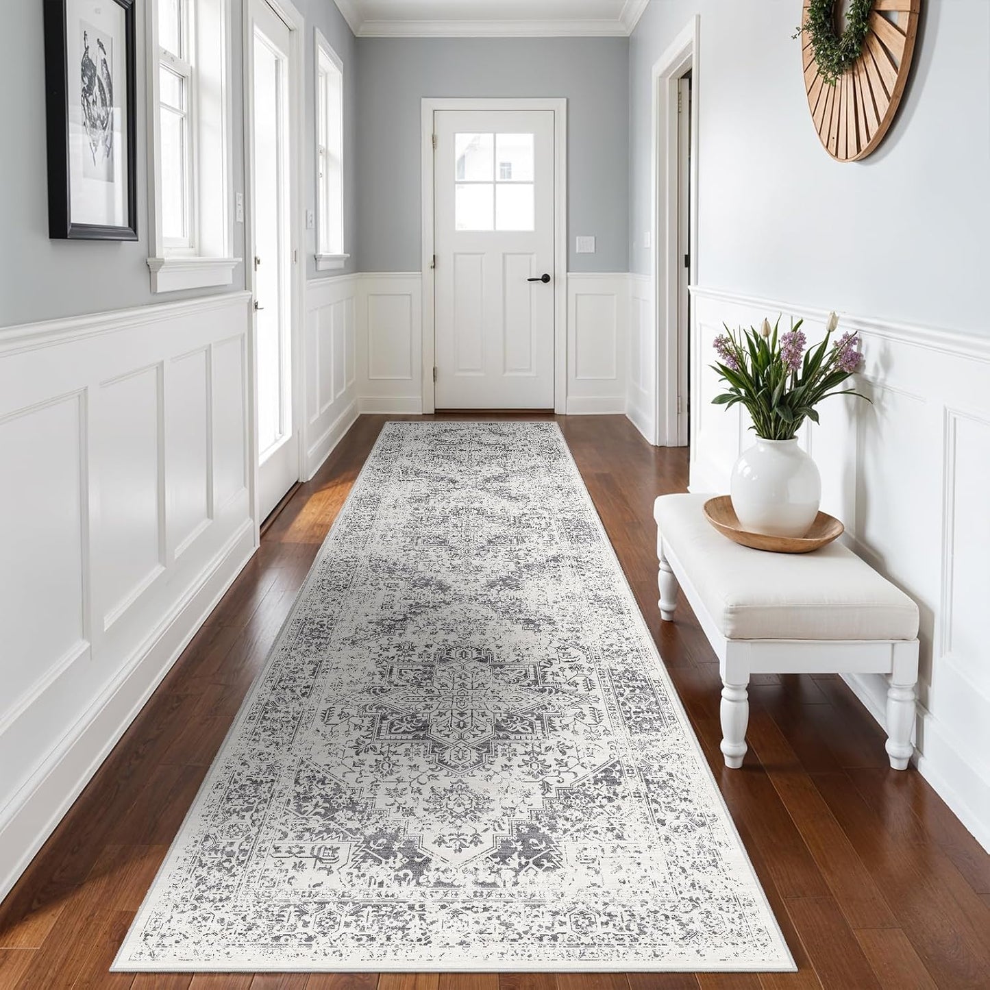 Washable Hallway Runner Rug 3x12: Soft Vintage Non Slip Design