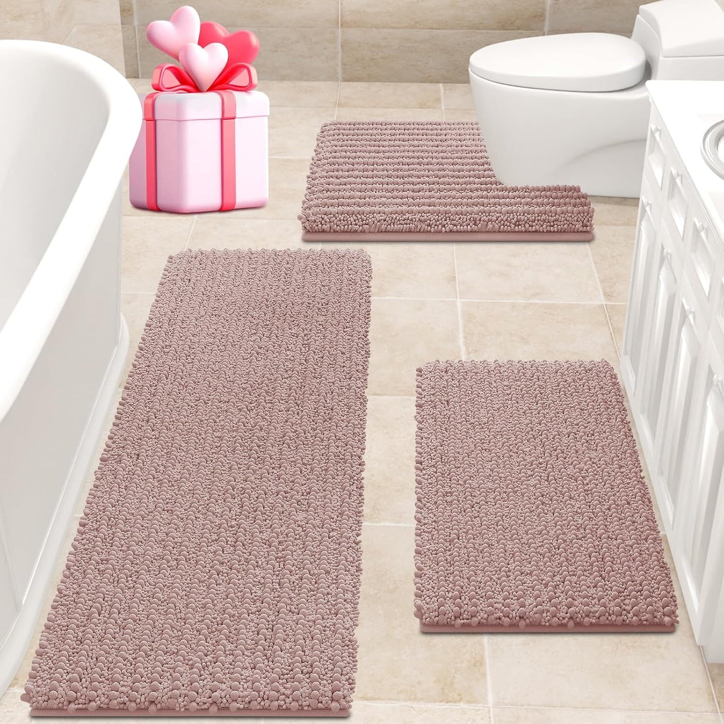ACCUMTEK Extra Large Dusty Pink Bathroom Rug Set Review