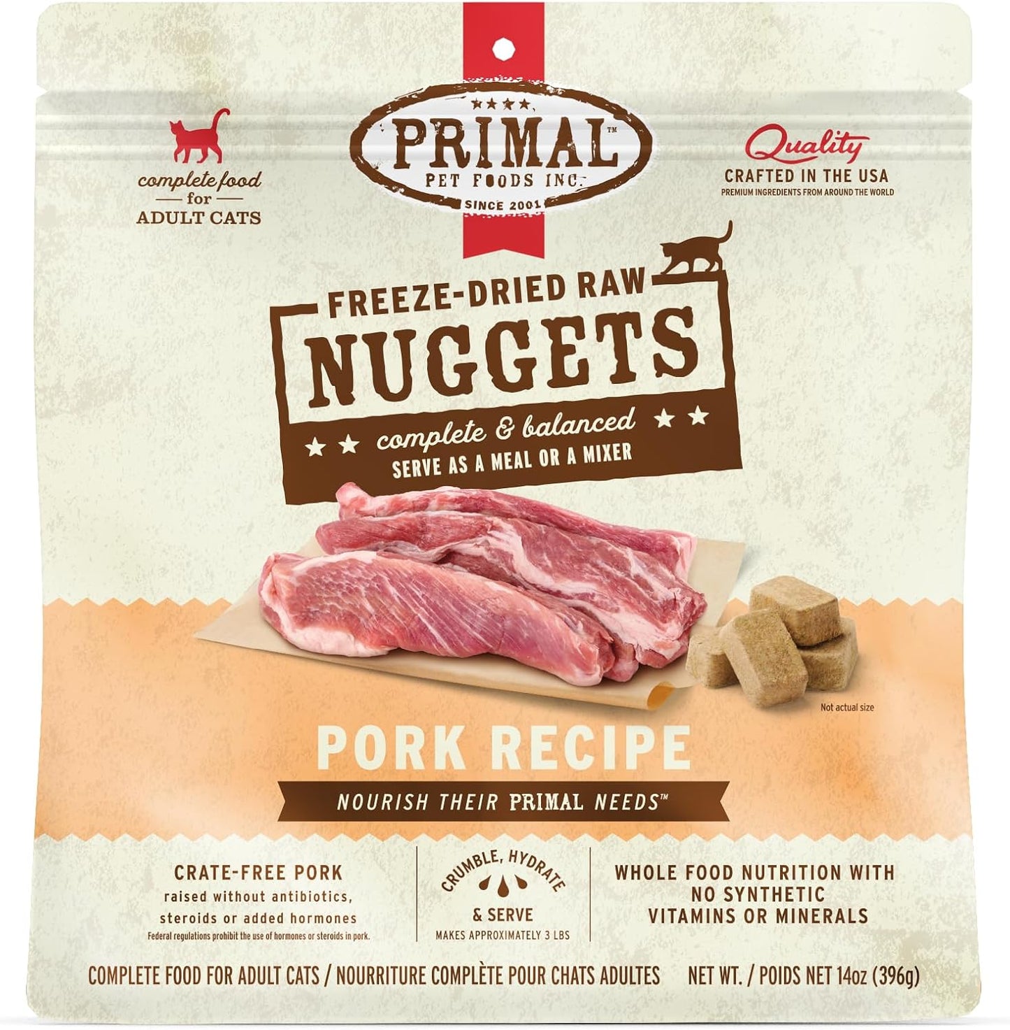 Primal Freeze Dried Raw Cat Food Nuggets Pork for Healthy Cats