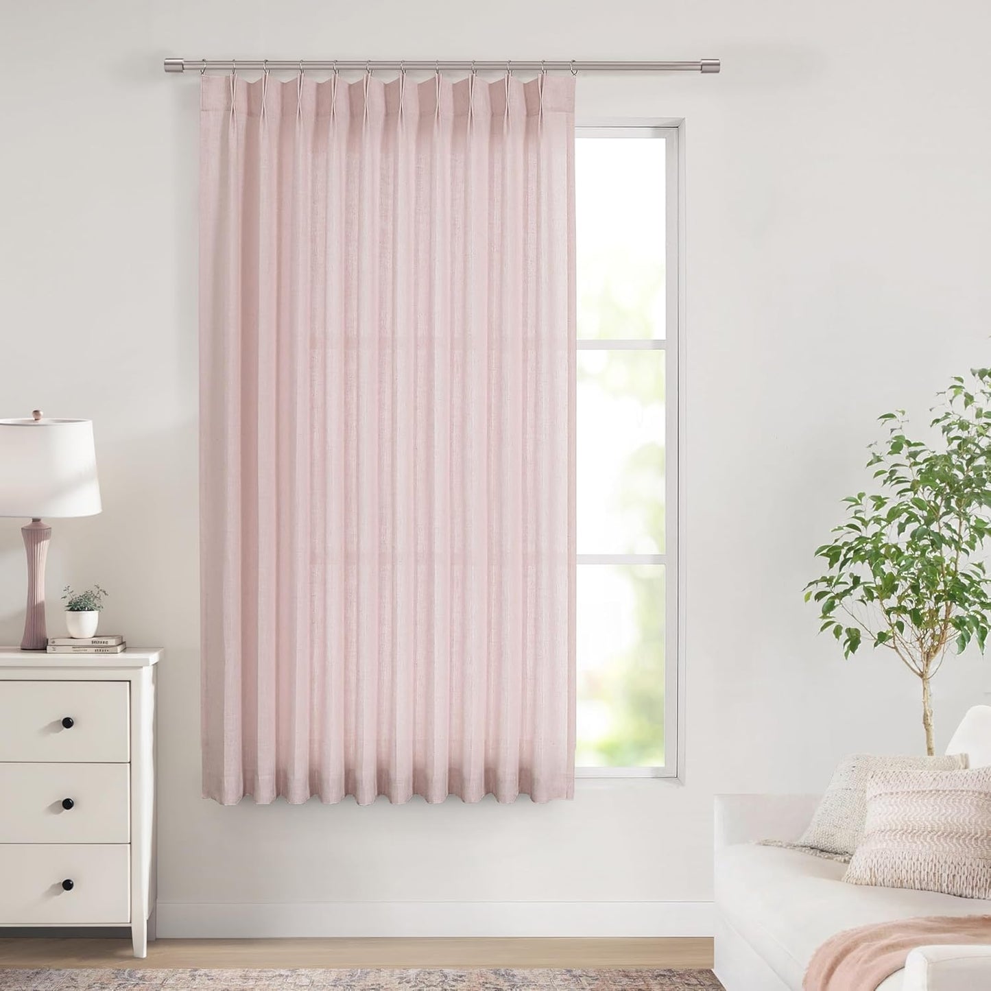 Soft Pink Pinch Pleated Semi Sheer Curtains for Elegant Spaces