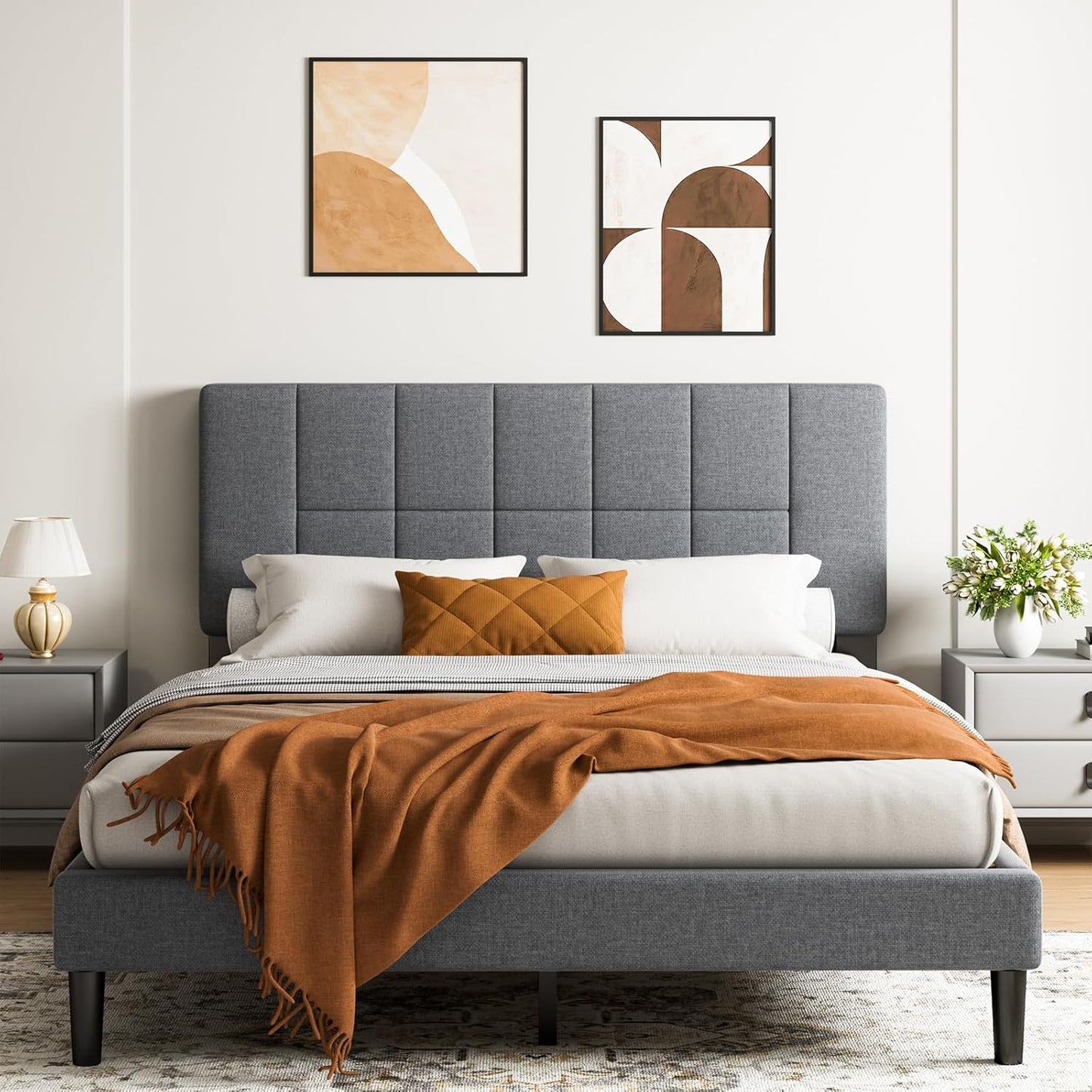 Marsail Twin Size Bed Frame with Adjustable Headboard for Comfort