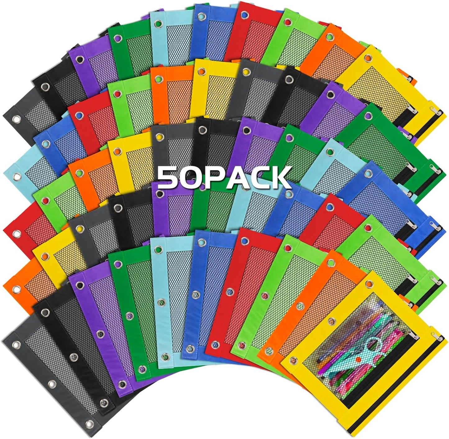 50 Pcs Colorful Binder Pencil Pouch for 3 Ring Binders