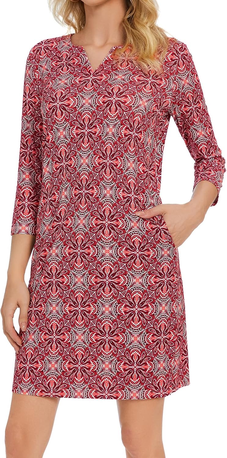 Lightbare Womens 3/4 Sleeve Dress with Pockets for Outdoors