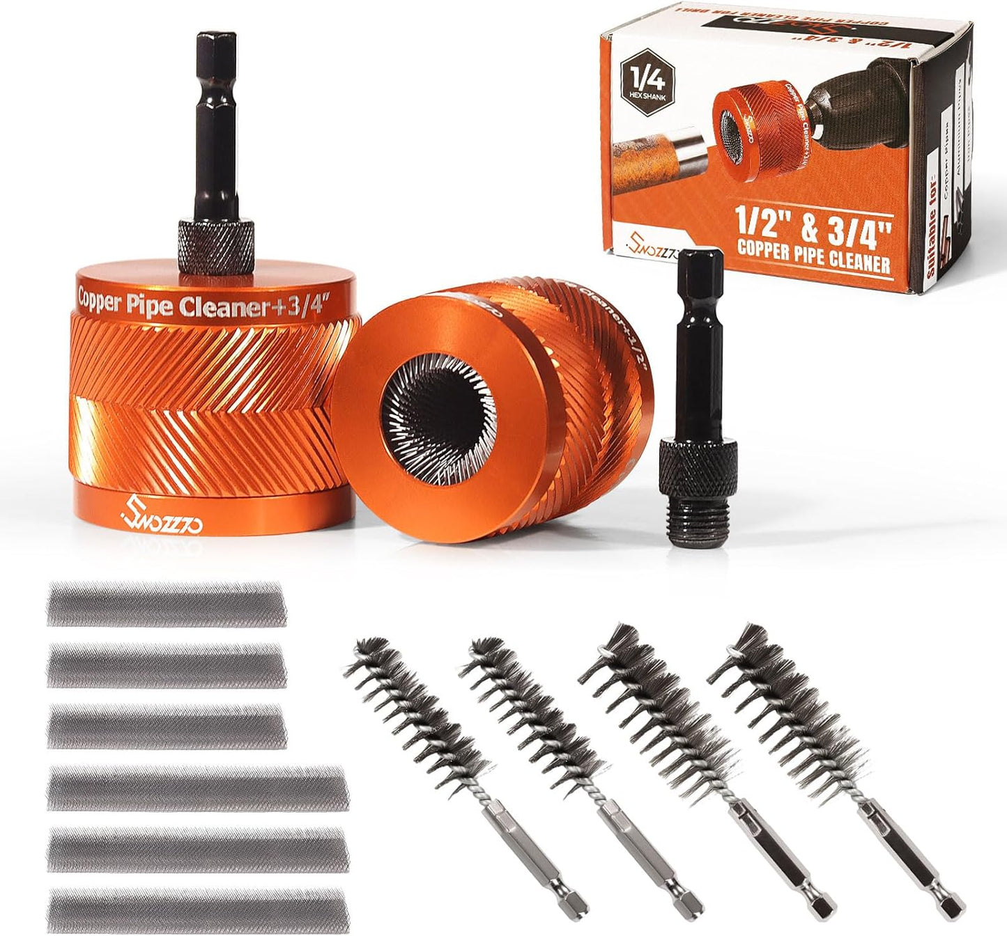Copper Pipe Cleaner Set with Replacement Blades and Brushes