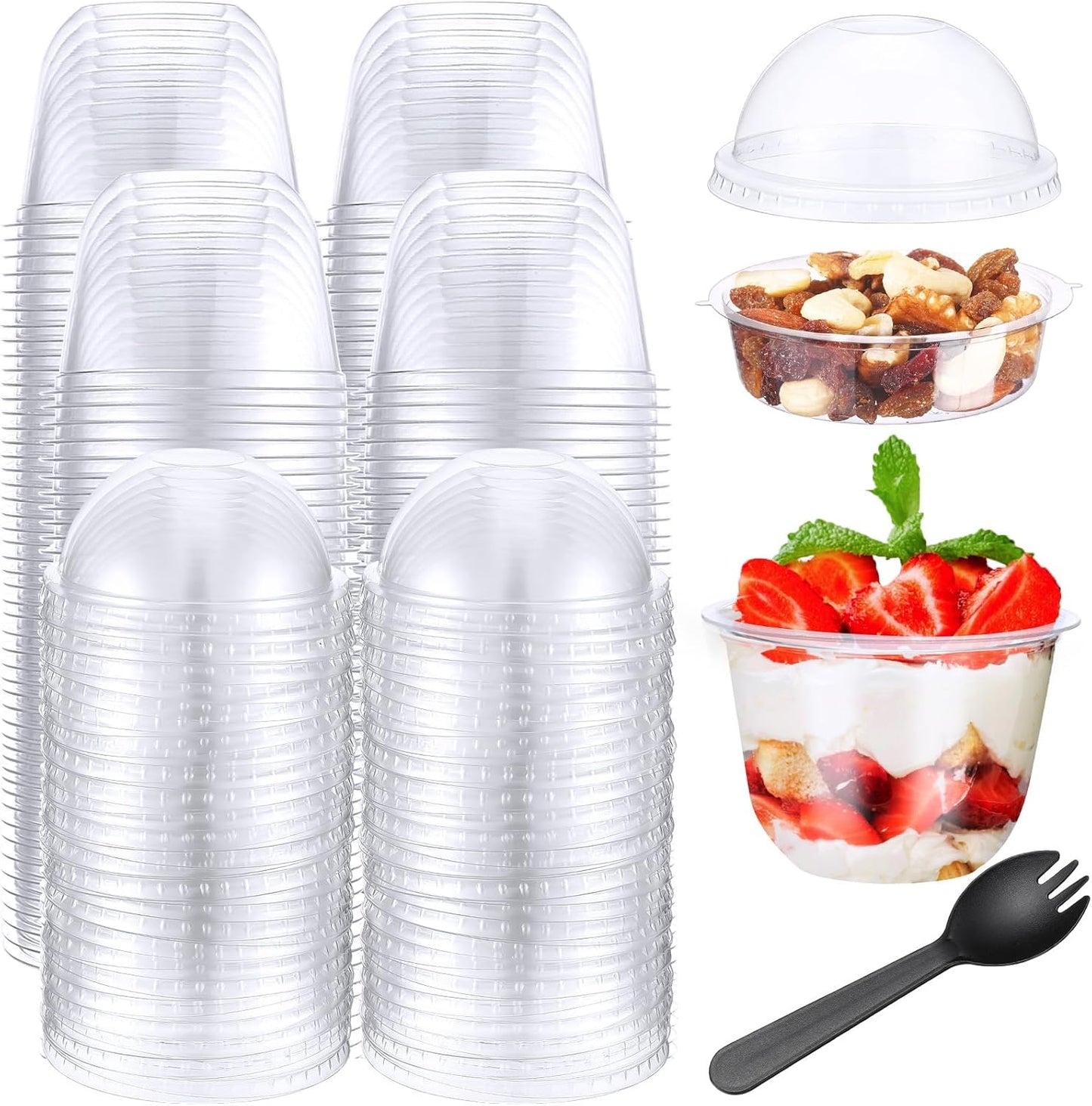 150 Pack Clear Plastic Parfait Cups with Dome Lids for Desserts