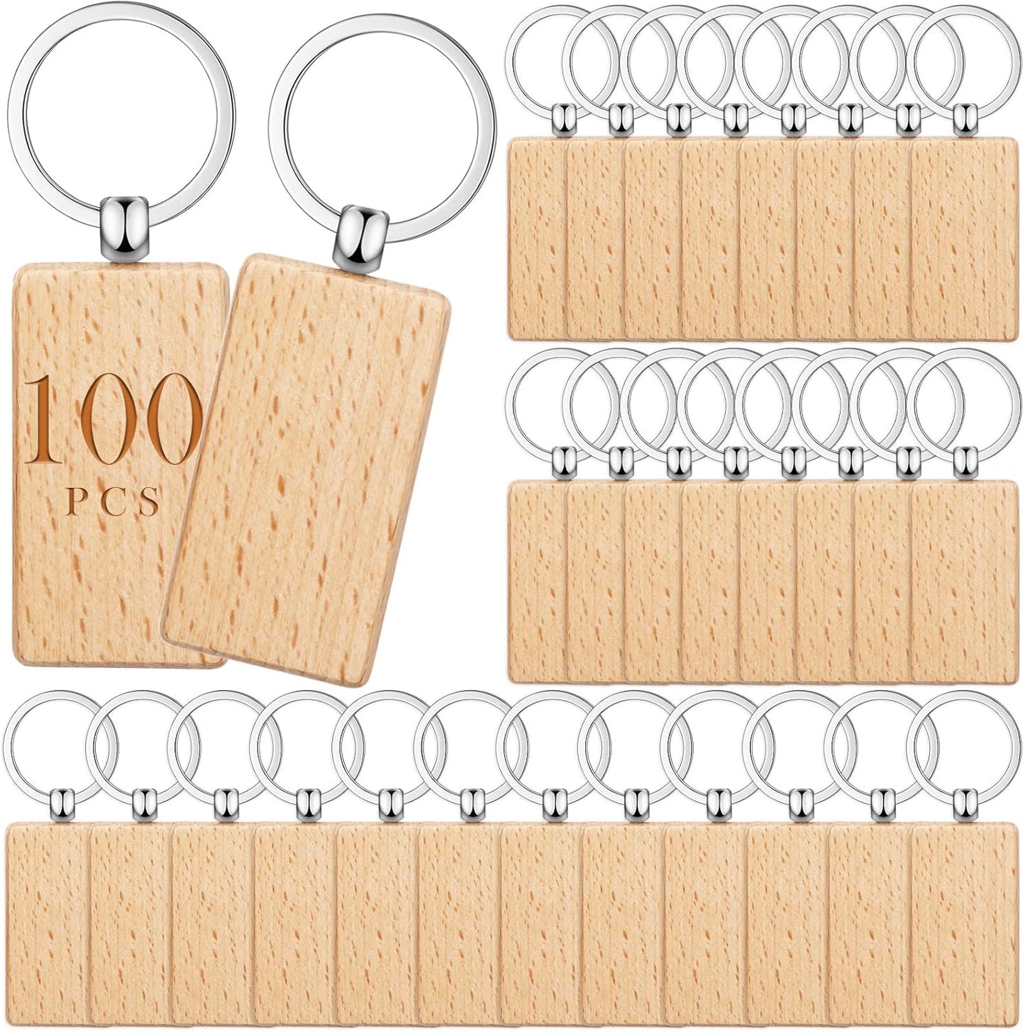 Yinkin 100 Pcs Wooden Keychain Blanks for DIY Crafts Projects