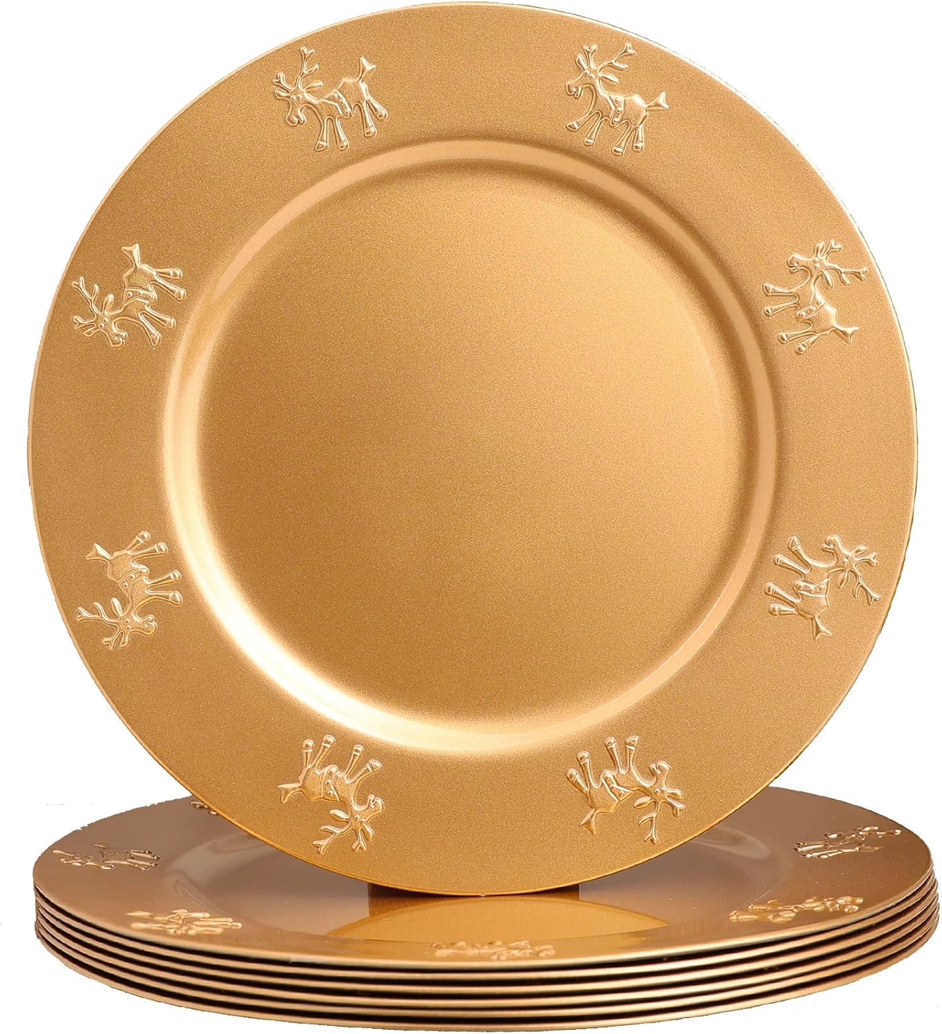 Christmas Reindeer Gold Charger Plates Set of 6 for Elegant Dining
