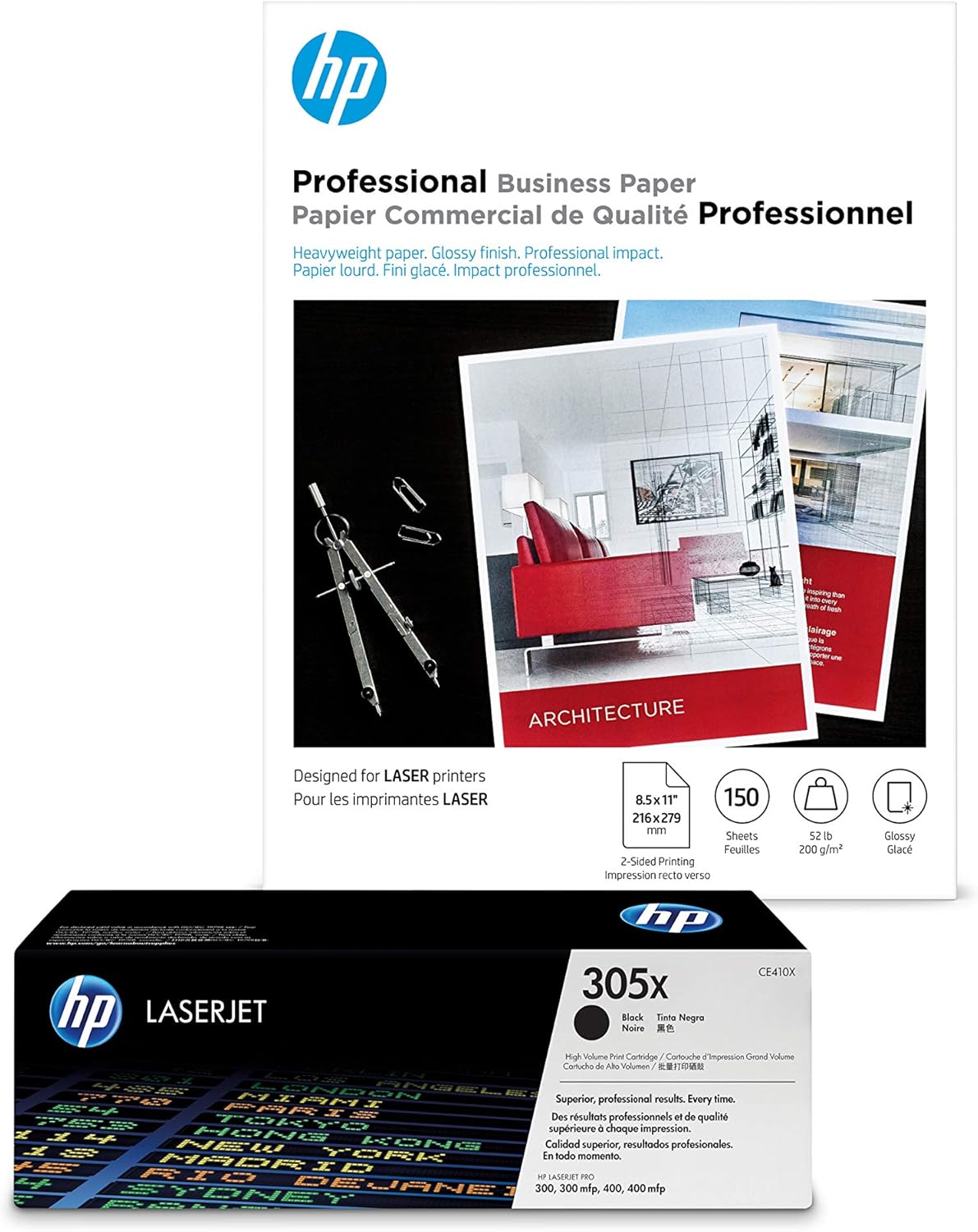 HP 305X Black High Yield Toner and Brochure Paper Bundle