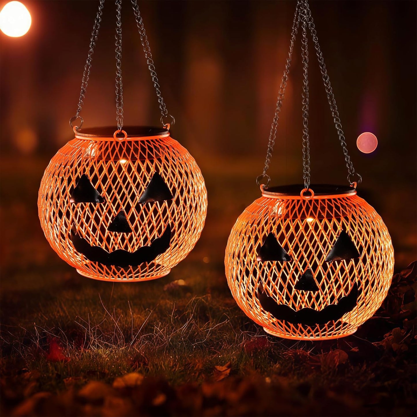 2 Pack Solar Powered Pumpkin Lanterns for Halloween Decor
