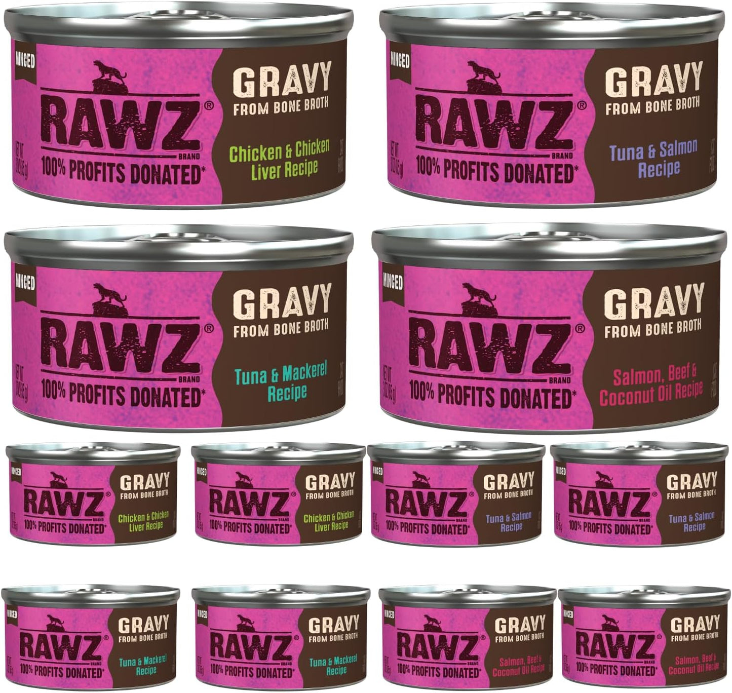 Rawz Natural Premium Minced Canned Cat Food Variety Pack 12 Cans