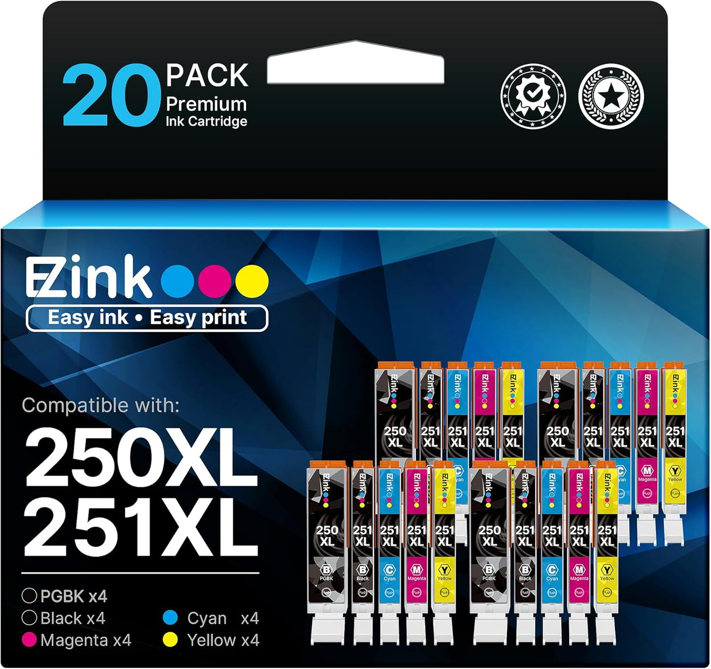 E-Z Ink Compatible Ink Cartridges for Canon 250 251 XL - 20 Pack