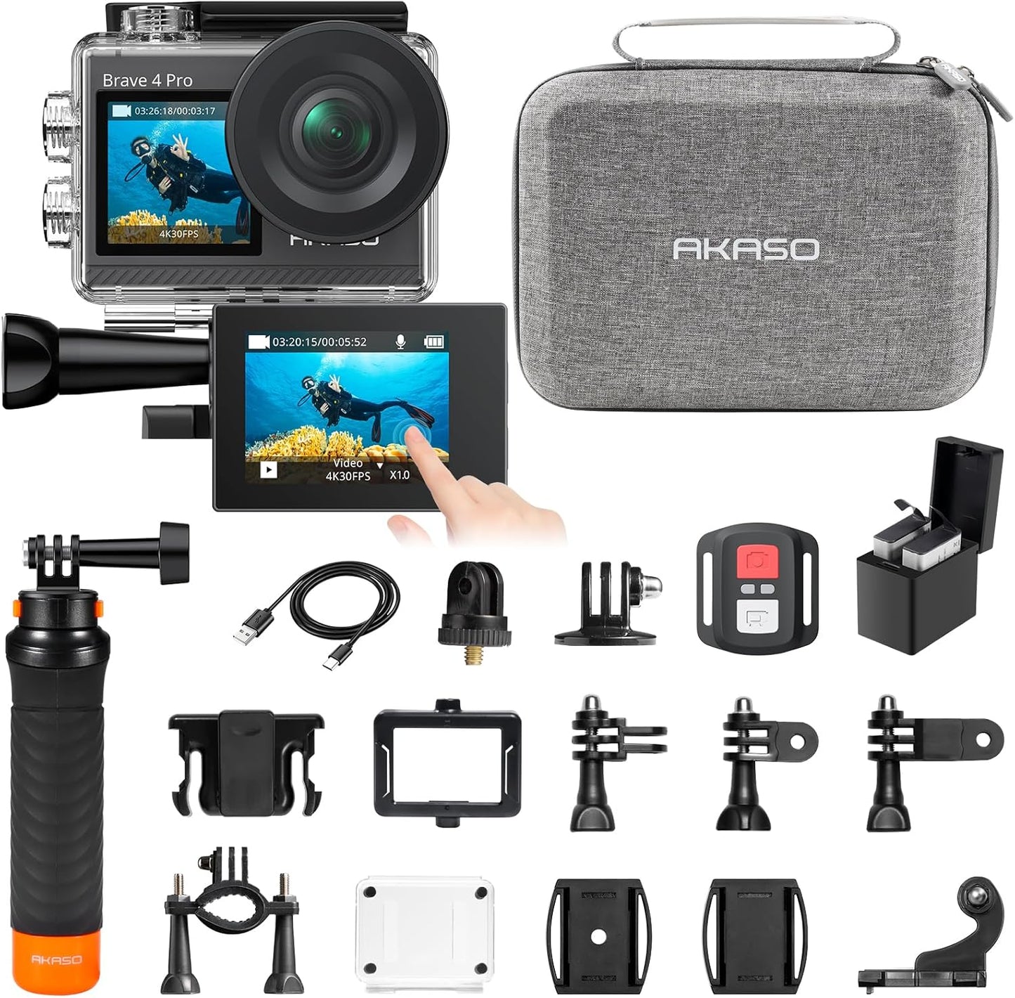 AKASO Brave 4 Pro Action Camera Bundle - 4K30 EIS Ultra HD
