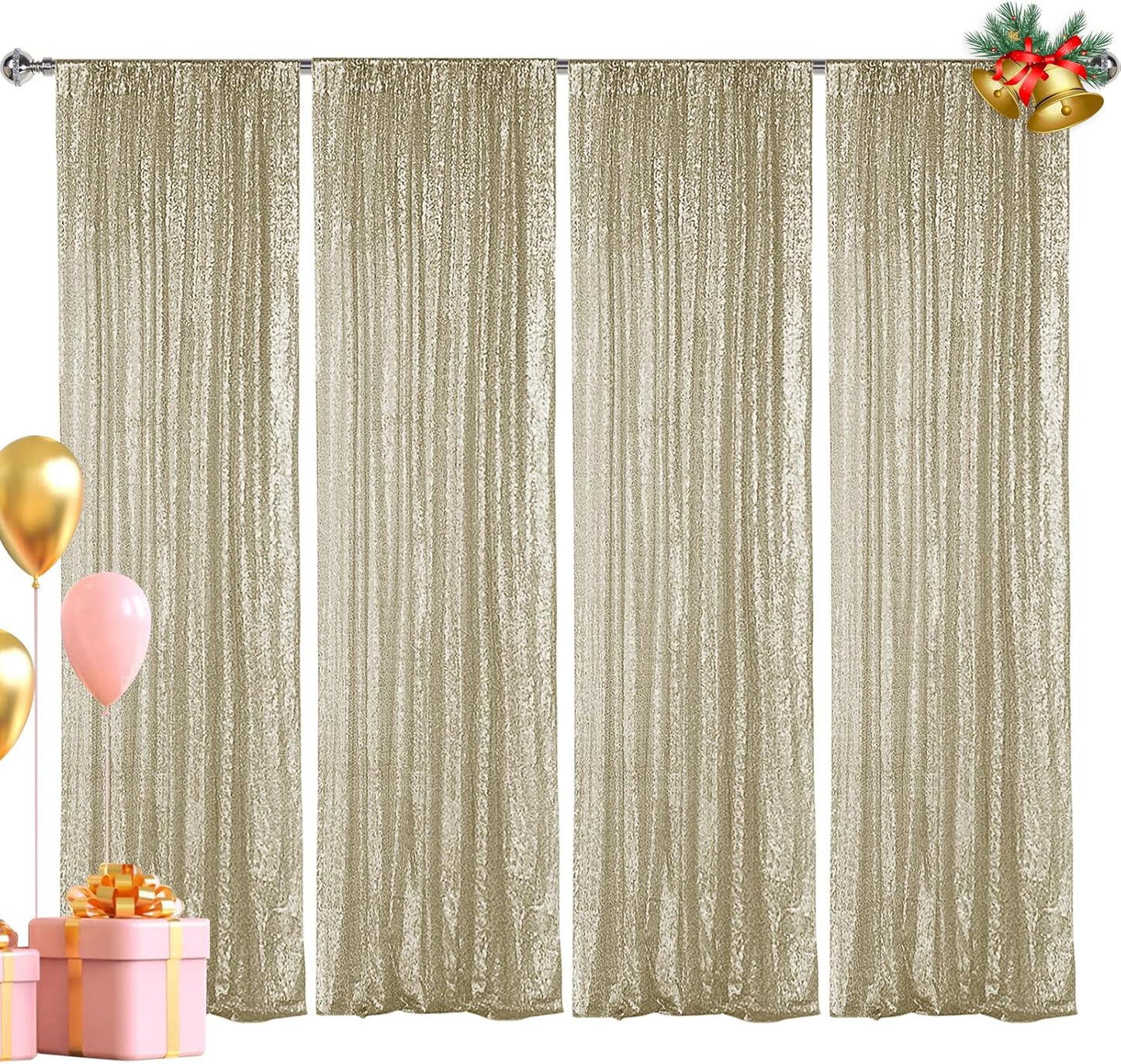 Champagne Sequin Backdrop Curtain for Parties and Weddings