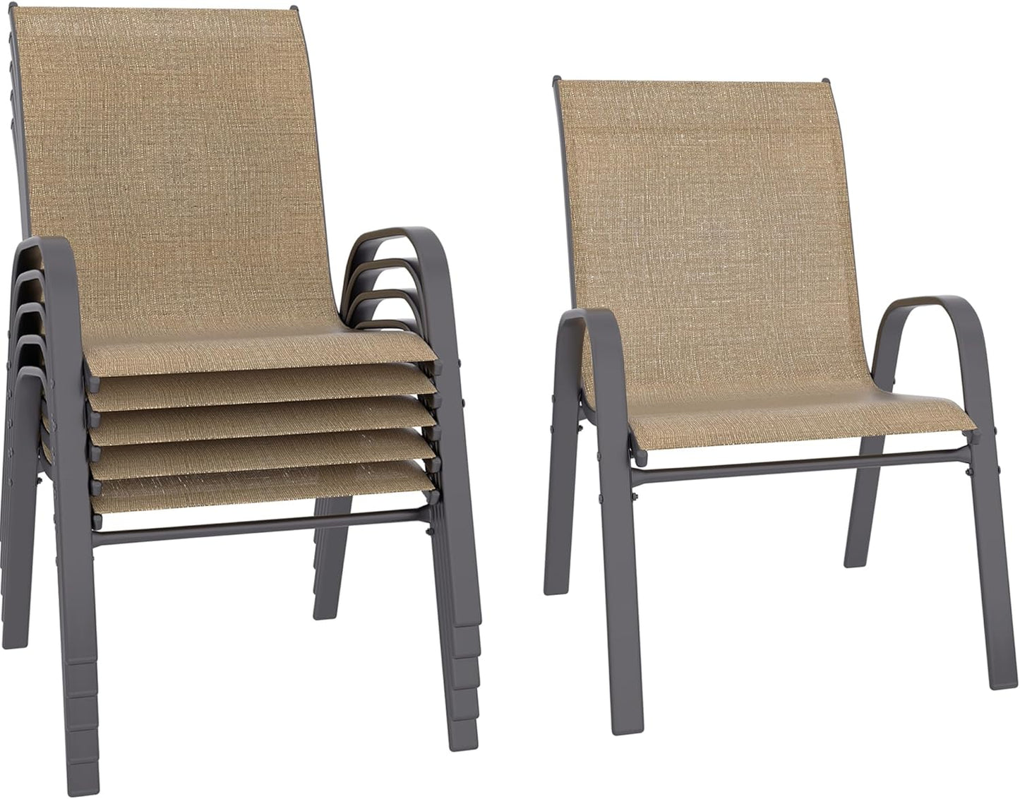 Patio Chairs Set of 6 with Breathable Fabric and Metal Frame