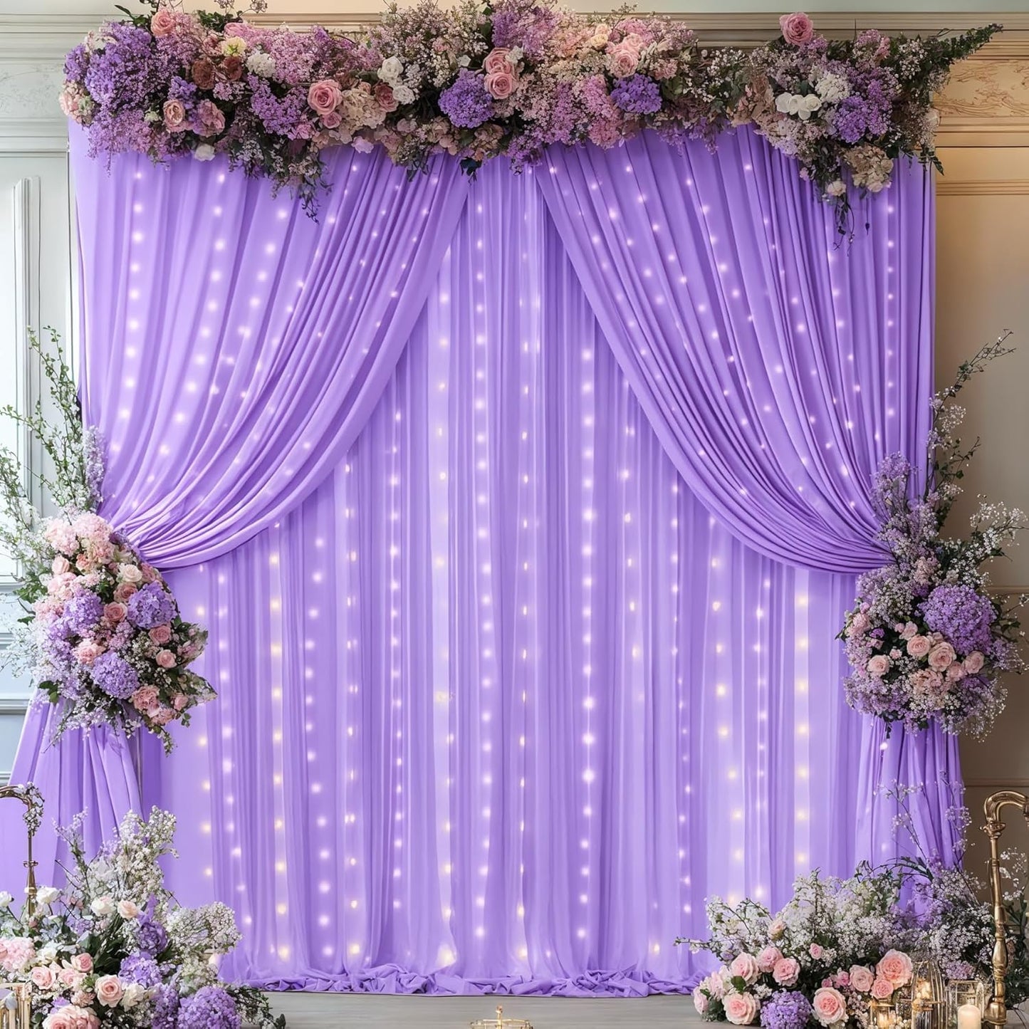 Lavender Backdrop Curtains with Lights for Parties by PARTISKY