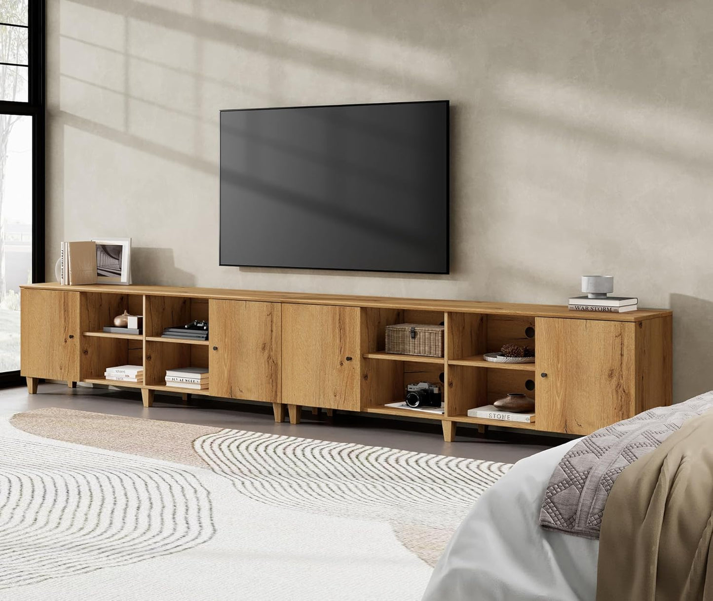 Spacious Oak Brown TV Stand for Large TVs