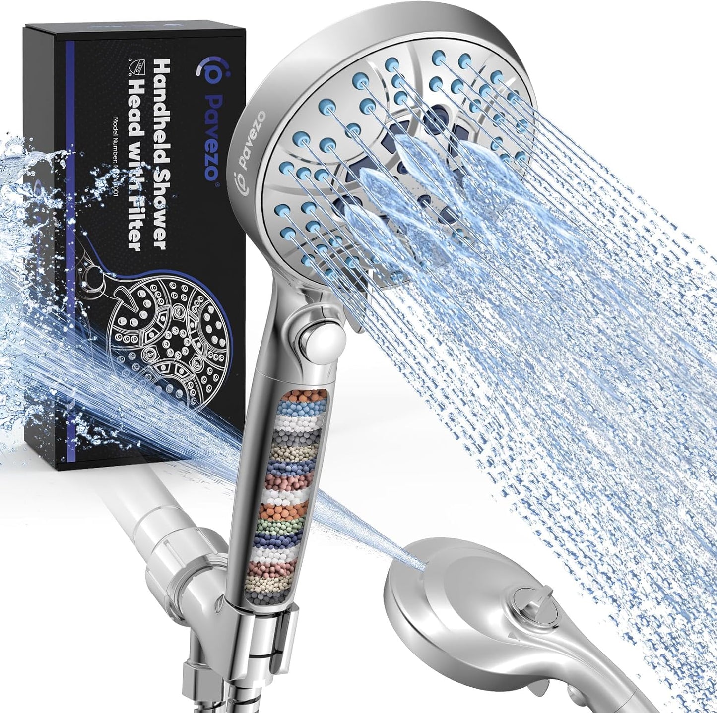 Pavezo High Pressure Handheld Shower Head with 10 Modes
