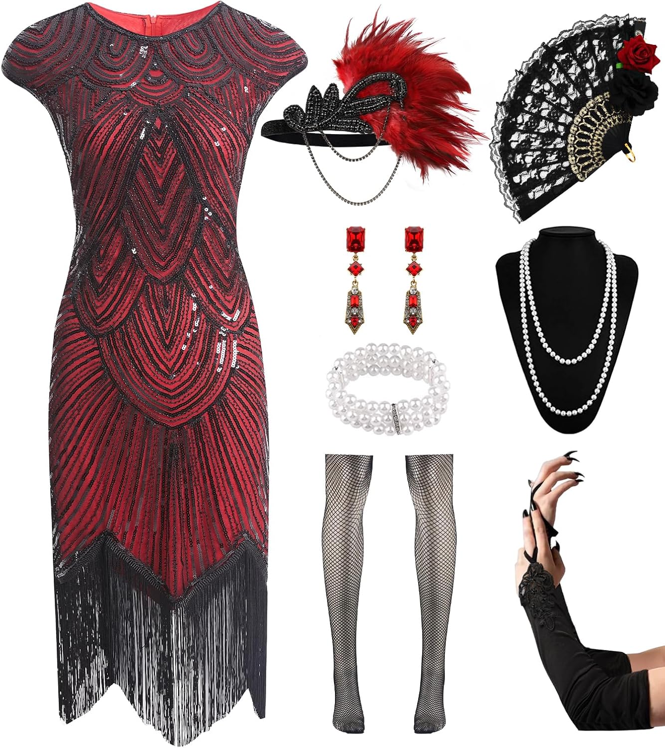 Stunning Women's Flapper Dresses 1920s with Accessories Set