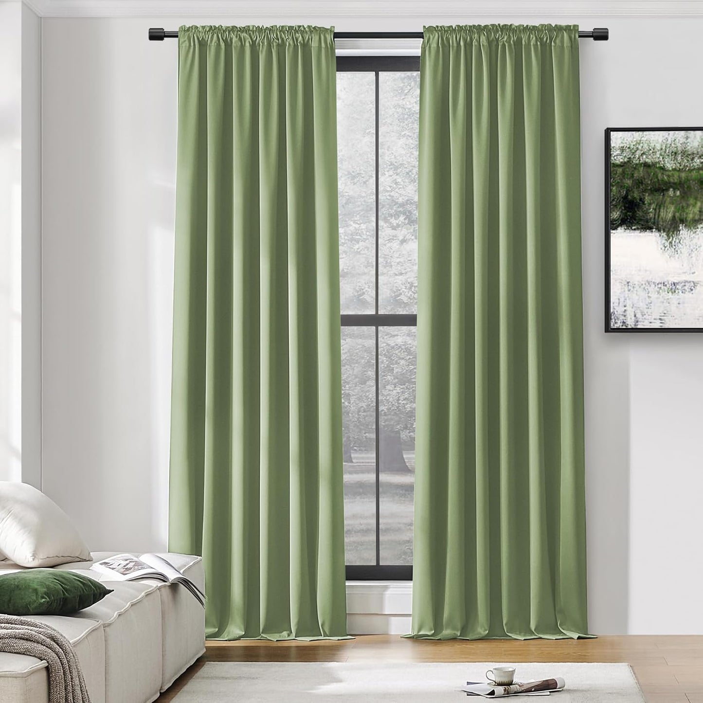 DONREN Sage Green Curtains 96 Inch Length for Room Darkening