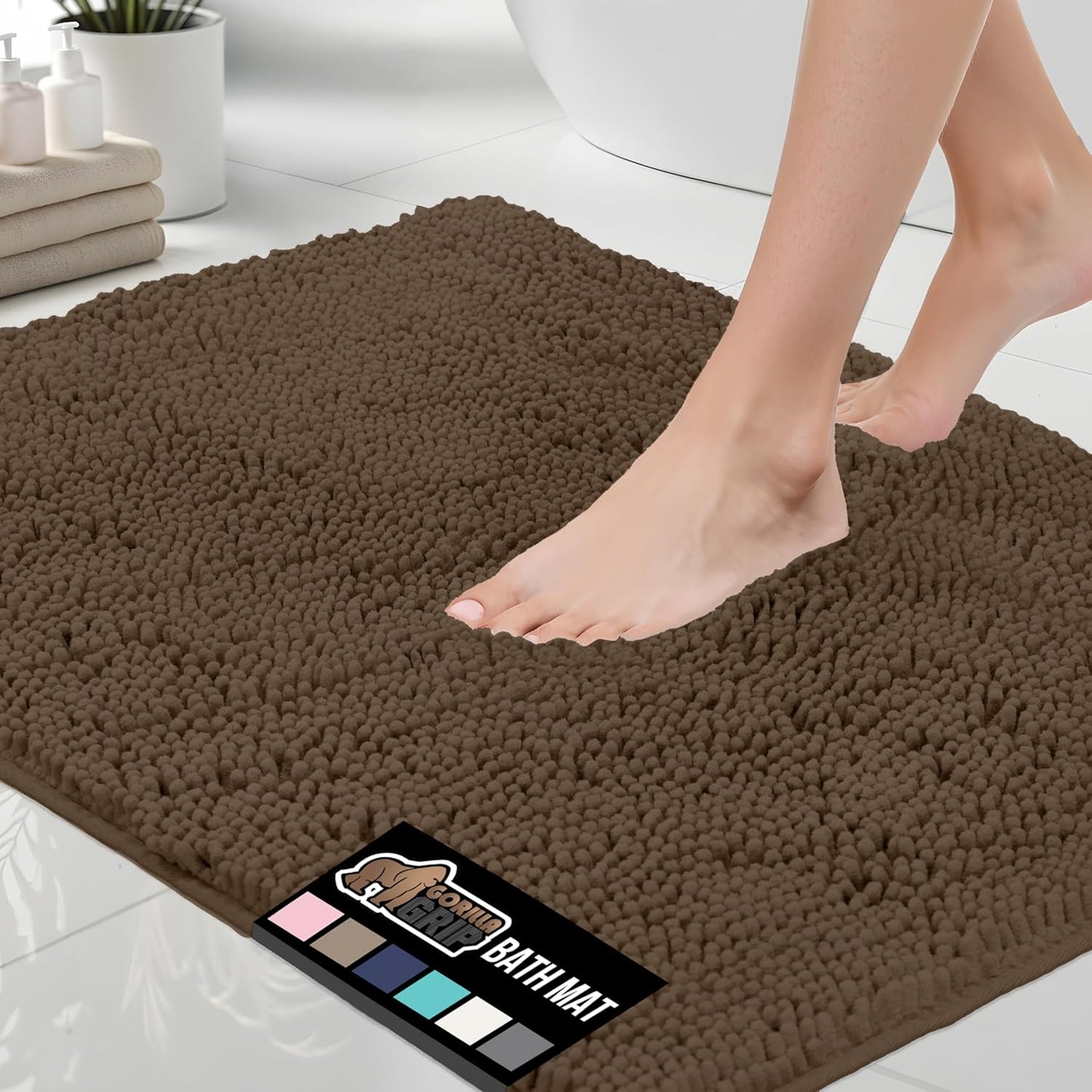 GORILLA GRIP Bath Rug Mat 60x24, Soft Absorbent Chenille Design