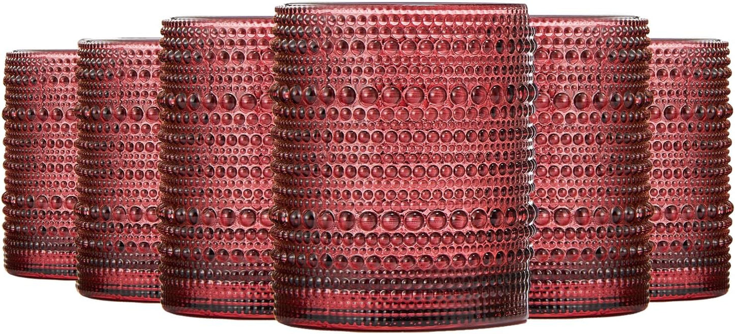 Ruby Red Hobnail Drinking Tumblers Set of 6 for Elegant Sips