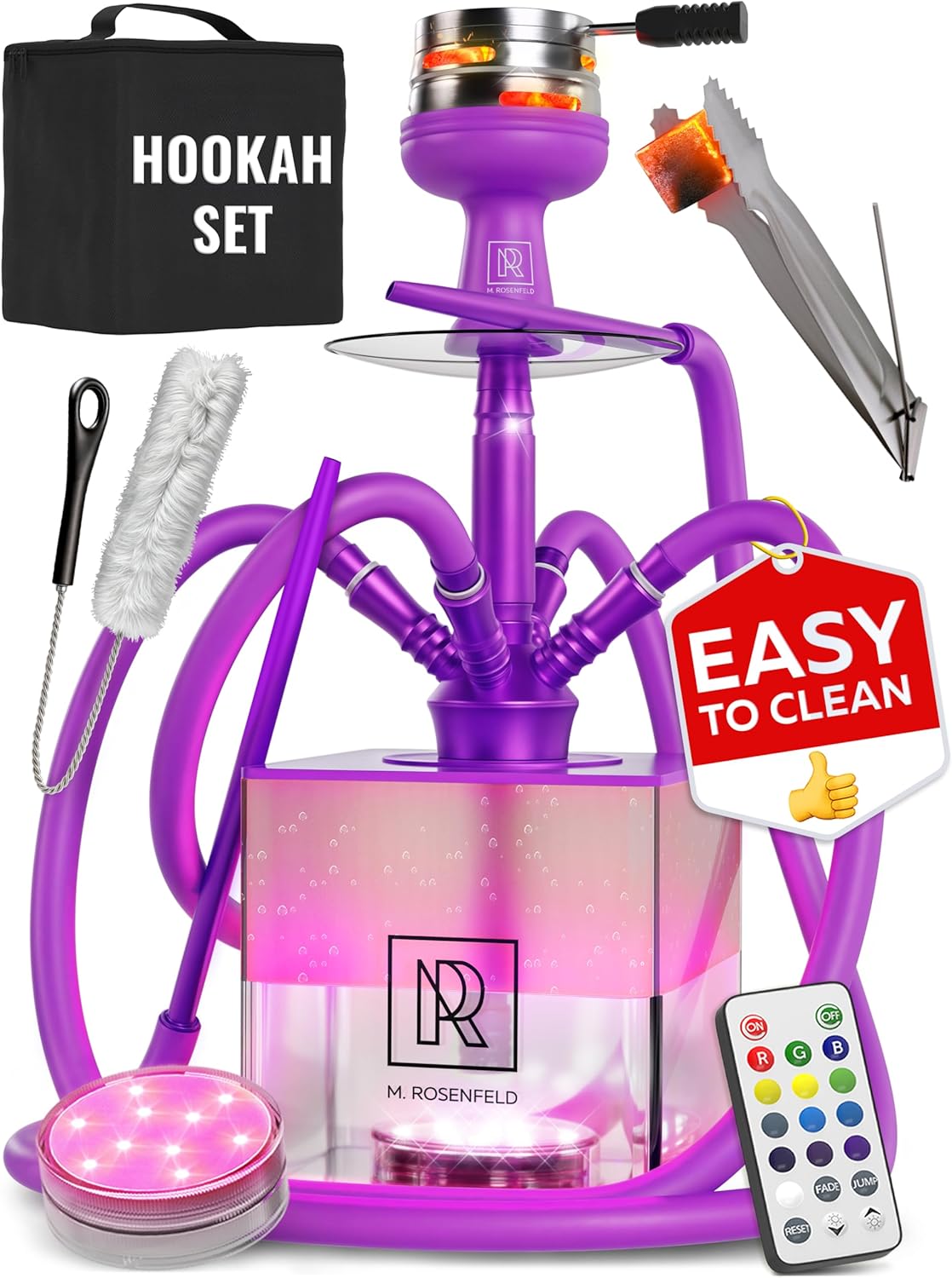 4 Hose Hookah Set with LED Light and Complete Accessories
