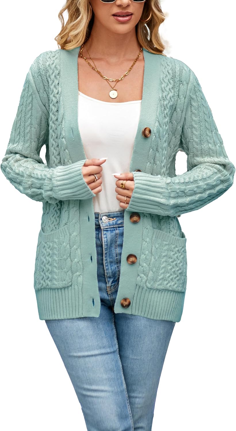 Womens Cardigan Sweaters Cable Knit Chunky Open Front Coats