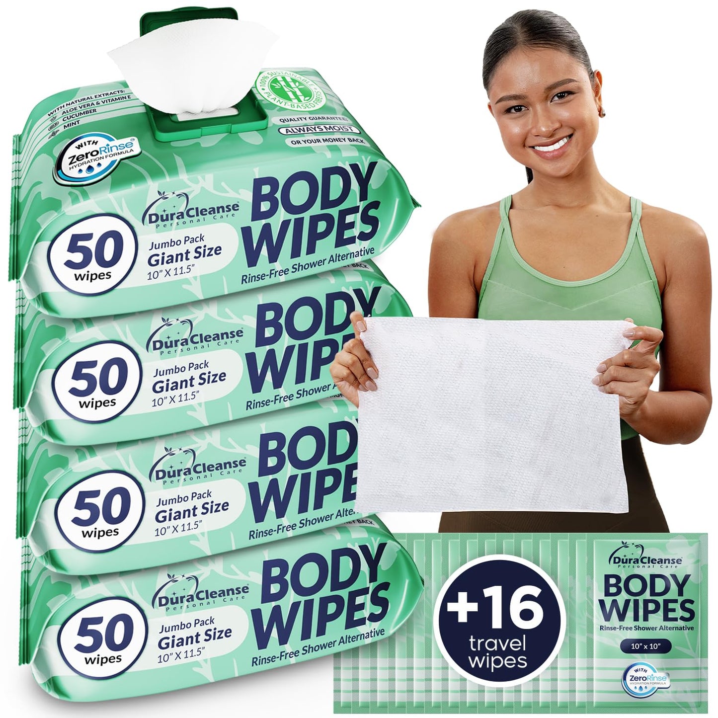 Body Wipes for Women - Extra Moist No Rinse Bathing Sheets
